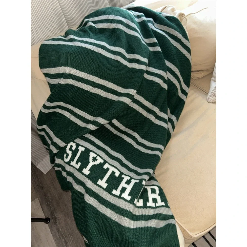 Pottery Barn Teen Harry Potter Slytherin Green Stripe Knit Throw Blanket 50x60